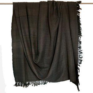 WomenWeave Handwoven Merino Wool & Khadi Cotton Shawl - Chestnut with Pinstripes