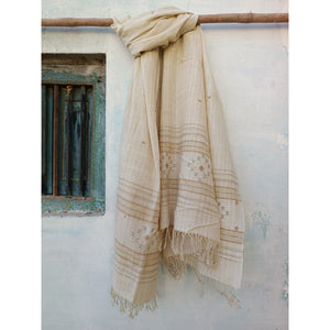 Handwoven Kutchy Dupatta with Gold & Silver Motif