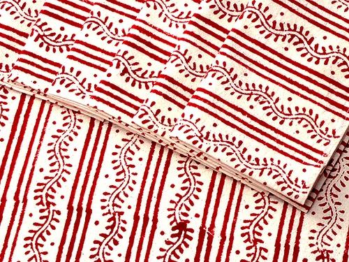 Tilonia® Table Linen & Napkin Set for 6 - Centipede Stripe in Cranberry Red